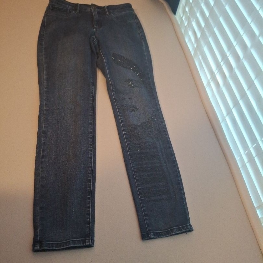 Joseph‎ Ribkoff Sz 6 Dark Blue Sparkle Face Brielle Slim Fit Straight Jeans